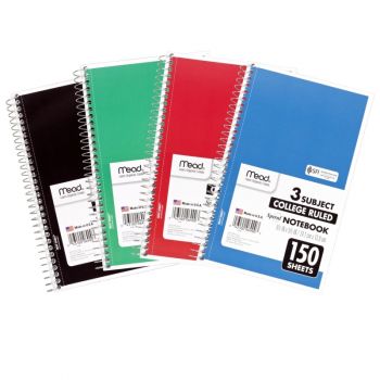 Mead Notebook, 3 Subject, College.Ruled, 9.25x6, 150 Pg.