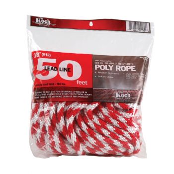 Polypropylene Rope, Solid Braid, Red/White, 3/8”x50’