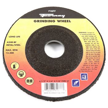 Grinding Wheel, Metal, Type 27, 4-1/2" x 1/4" x 7/8"