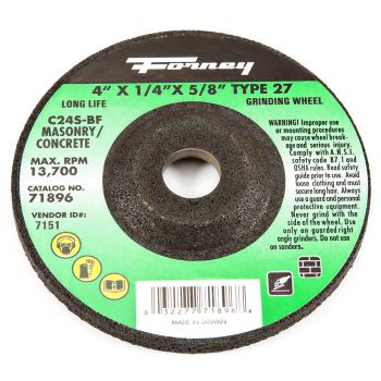 Grinding Wheel, Masonry, Type 27, 4" x 1/4" x 5/8"