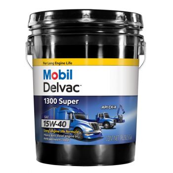 Mobil Delvac 1300 Super Heavy Duty Synthetic Blend Diesel Engine Oil 15W-40, 5 Gal.