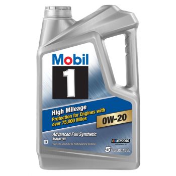 Mobil 1 High Mileage Full Synthetic Motor Oil 0W-20, 5 Qt.