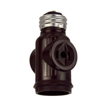 Eaton Lampholder Socket Adapter (1 socket and 2 receptacles), Brown