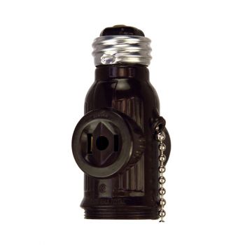 Eaton Lampholder Socket Adapter (1 pull chain socket and 2 receptacles), Brown