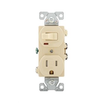 Eaton Combination Single Pole Swith with 15A Duplex Receptacle, Ivory
