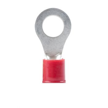Ring Terminal, Crimp, #22-#16 AWG, Vinyl Insulated, Red, 22 Pk