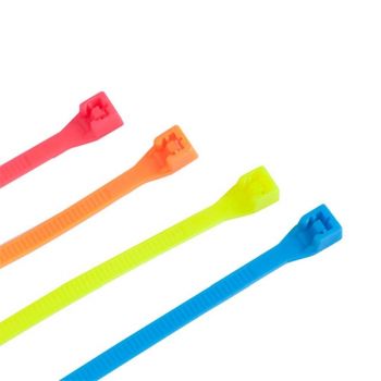 Cable Ties, 8" 75lb Neon, FPK FOE FBE FYW FGN, Assorted, 100 Pk