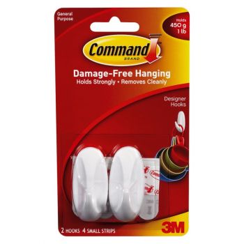 Designer Hook With Command Adhesive, Small, 2 pk