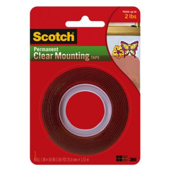 Scotch Permanent Mounting Tape, Clear, 1 x 60 in.