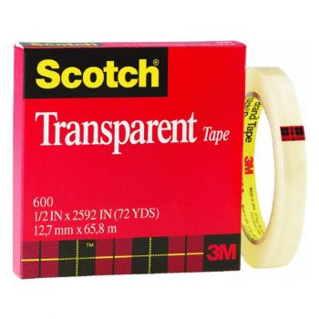 Scotch Transparent Tape, 1/2 in. x 72 Yd.
