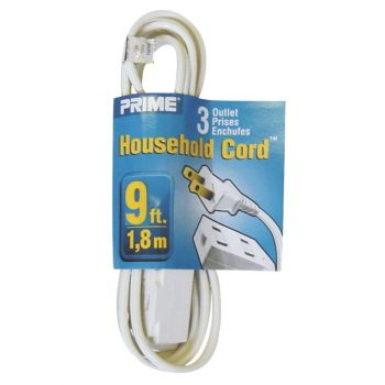 Prime Household Extension Cord, White, 9 ft.