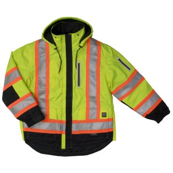 Tough Duck 4-In-1 Waterproof/Breathable Safety Jacket, Fluorescent Green, 3XL