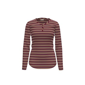 Dickies Women's Long Sleeve Henley Shirt, Retro Aged Brick Rainbow Stripe, S