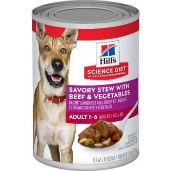 Hill's Science Diet Adult Canned Dog Food, Savory Stew with Beef & Vegetables, 12.8 oz