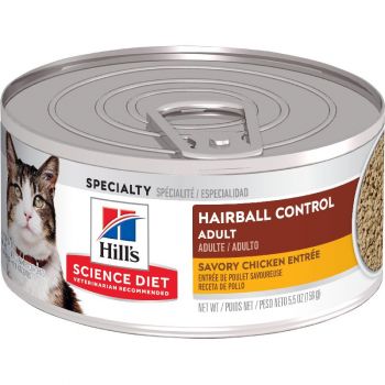 Hill's Science Diet Adult Hairball Control Canned Cat Food, Savory Chicken Entrée, 5.5 oz