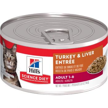 Hill's Science Diet Adult Canned Cat Food, Turkey & Liver Entrée, 5.5 oz