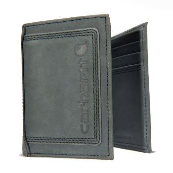 Carhartt Leather Triple-Stitched Trifold Wallet, Black