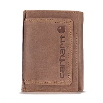 Carhartt Detroit Leather Triple-Stitched Trifold Wallet, Brown