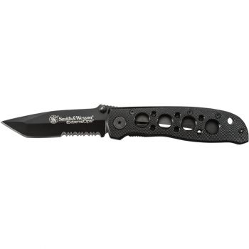 S&W Extreme Ops Liner Lock Folding Knife Partially Serrated Drop Point Tanto Blade Aluminum Handle