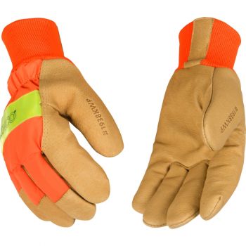 Hydroflector™ Lined Hi-Vis Orange Waterproof Grain Pigskin Palm With Knit Wrist