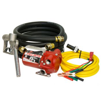 8 GPM 12V Portable Fuel Transfer Pump with Manual Nozzle, Discharge Hose, Suction Hose, and Power Cord
