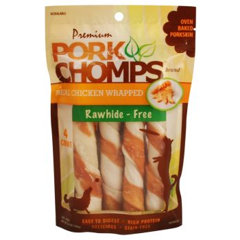 Premium Pork Chomps Real Chicken wrapped Large Twists Dog Treats, 4 Ct.