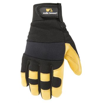 Deerskin Leather Palm Hybrid Work Gloves, Medium (Wells Lamont 3210M)