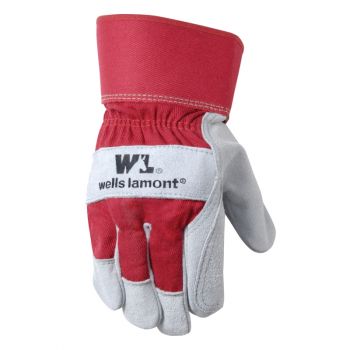 Heavy Duty Double Leather Palm Work Gloves with Safety Cuff, Large (Wells Lamont 4050)