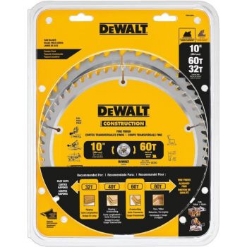 DEWALT DW 10-in 60T and 10-in 32T Saw Blade