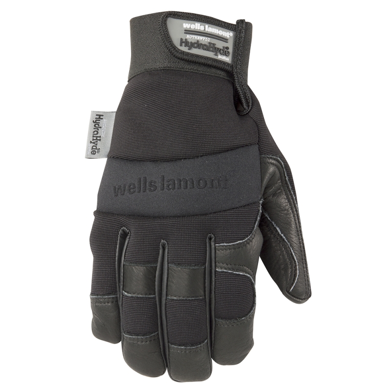 Hybrid Leather Work Gloves, Goatskin/Spandex, Black, Men's Medium