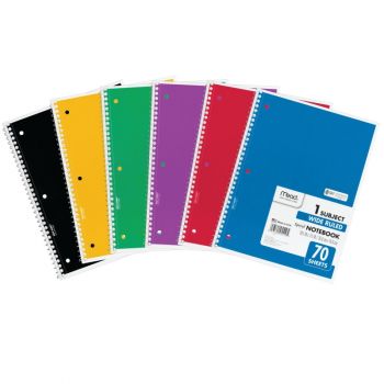 Mead Notebook, Spiral Wire, 3 Hole Wide Rule, 70 Pg.