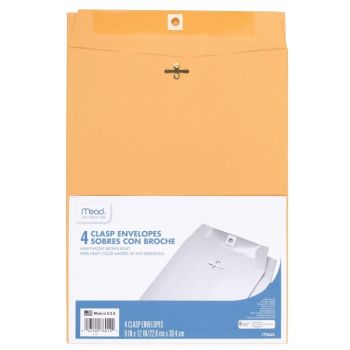 Mead Clasp Envelopes, 9 x 12, 4 pk