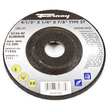 Grinding Wheel, Aluminum, Type 27, 4-1/2" x 1/4" x 7/8"