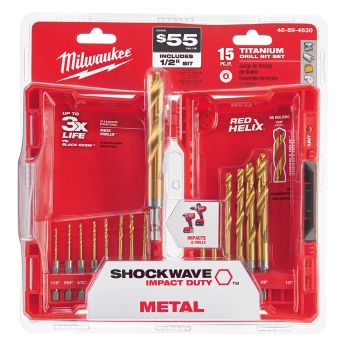 15pc. SHOCKWAVE™ RED HELIX™ Titanium Impact Drill Bit Kit