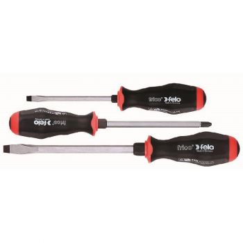 Felo 3 pc Slotted & Phillips Screwdriver Set - 2 Component Handle with Metal Cap
