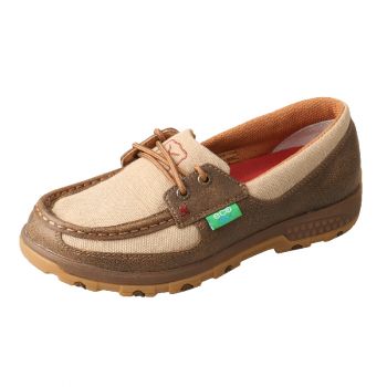 Twisted X Womens Boat Shoe Bomber/Khaki Driving Moc with CellStretch, 6