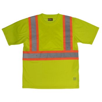 Tough Duck Short Sleeve Safety T-Shirt w/Pocket, Fluorescent Green, XL