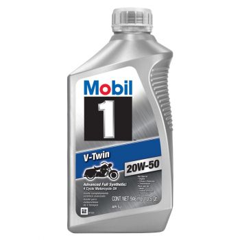 Mobil 1 V-Twin Full Synthetic Motorcycle Oil 20W-50, 1 Qt.