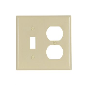 Eaton Standard 2-Gang Combination (1-Toggle and 1- Duplex) Wallplate, Ivory