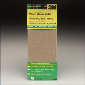 3M™ Aluminum Oxide Medium Grit Sandpaper, 6 Pk, 3-2/3” x 9”, 100 Grit