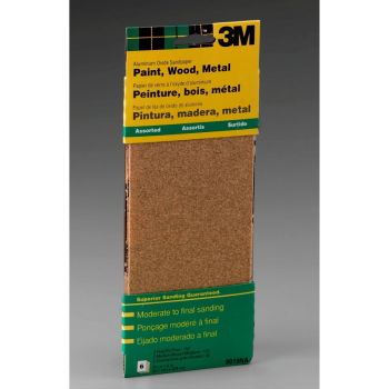 3M™ Aluminum Oxide Assorted Grit Sandpaper, 6 Pk, 3-2/3” x 9”