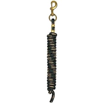 Poly Lead Rope with a Solid Brass 225 Snap, Black/Hunter Green/Tan