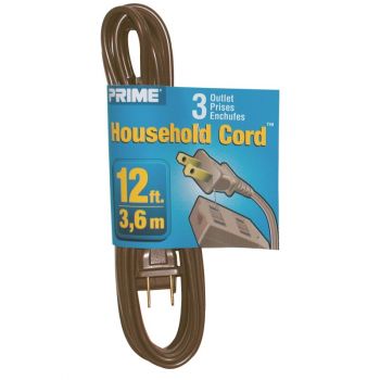 Prime Household Extension Cord, Brown, 12 ft.