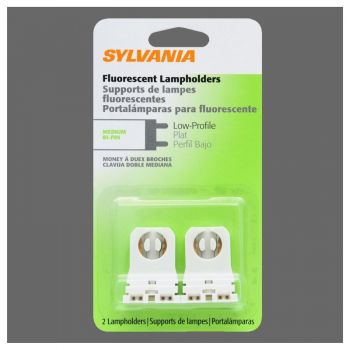 Sylvania Fluorescent Lamp Holder, Medium Bi Pin, 2/pk