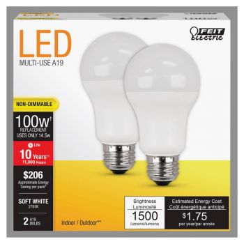 LED Bulb A19 14W Soft White 100W Equiv. 2pk