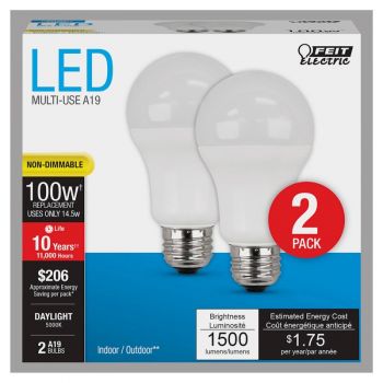 LED 100 W Daylight Non-Dimmable Replacement Bulb, 2 PK