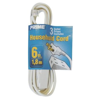 Prime Household Extension Cord, White, 6 ft.