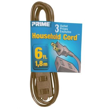 Prime Household Extension Cord, Brown, 6 ft.
