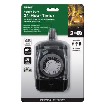 Prime Heavy Duty 24-Hour Outdoor Timer, 2-Outlet