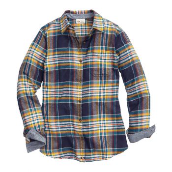Dickies Women's Long-Sleeve Flannel Shirt, Scarf Gold/Navy Plaid, M